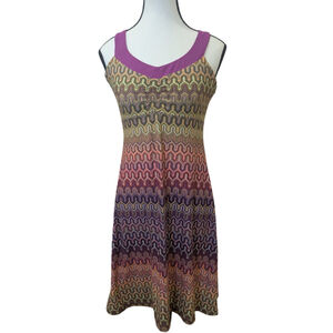 Prana Retro Boho Travel Dress | Shelf-Bra Wave Print Activewear Sundress Size S